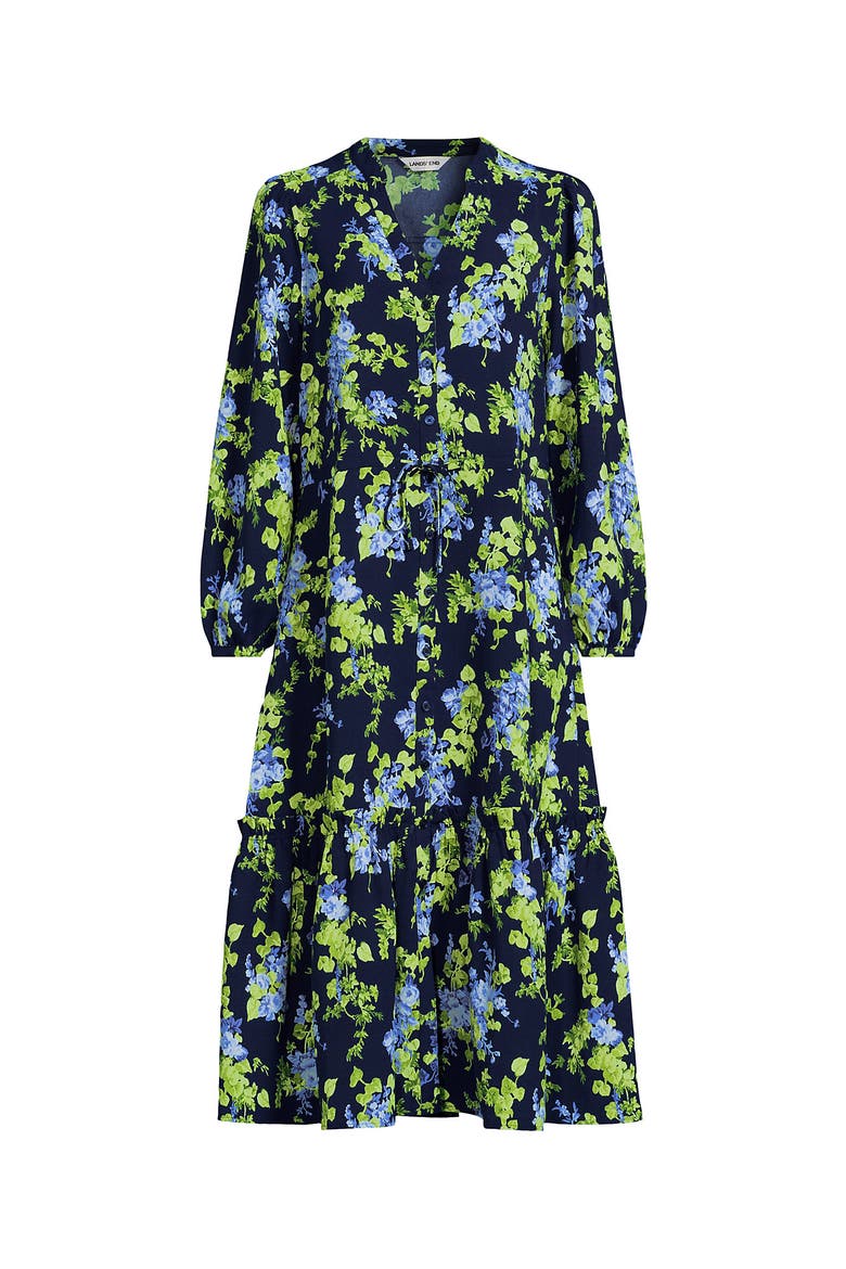 Bracelet Button Front Midi Dress, Alternate, color, Deep Sea/Blue Blooms