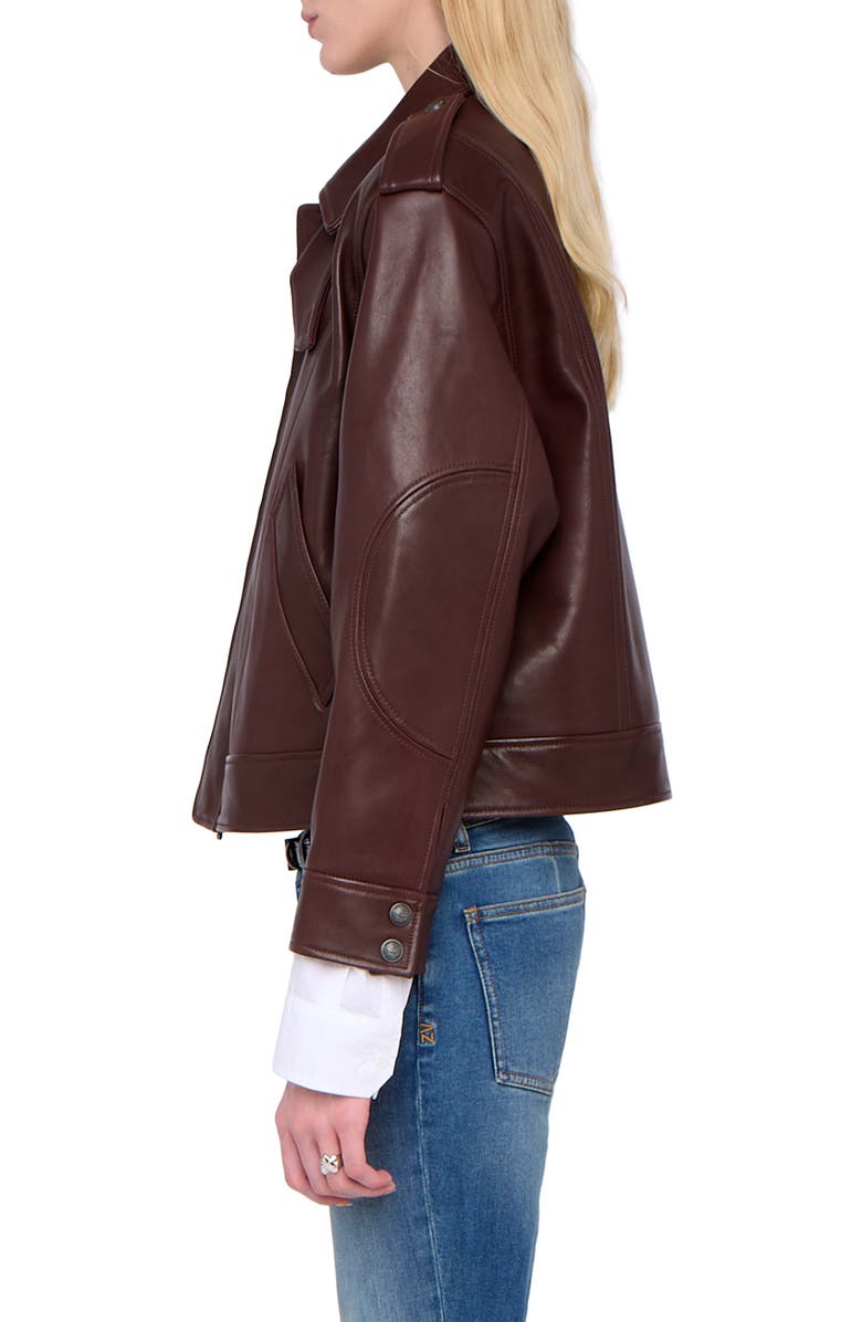 Zadig & Voltaire Lambskin Leather Jacket, Alternate, color, Burgundy