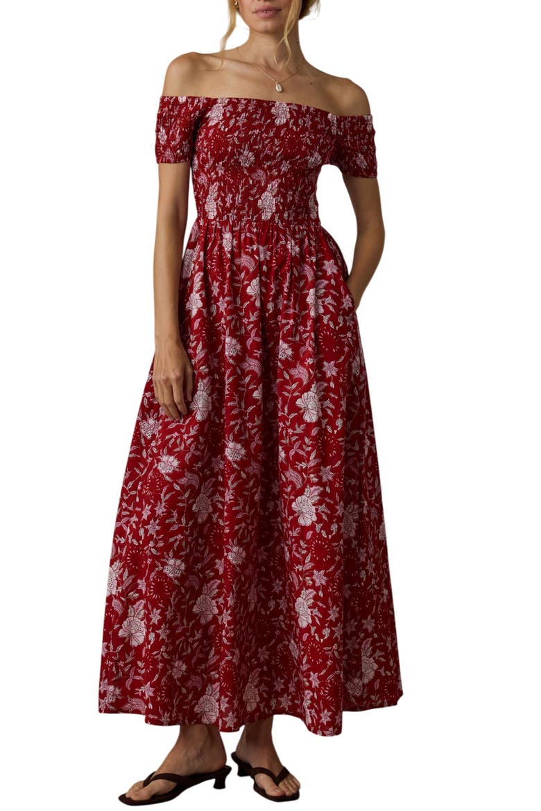 Sundance Floral Print Off the Shoulder Voile Midi Dress, Main, color, GARDEN WHISPERS