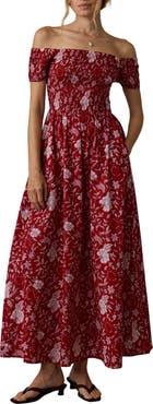 Faherty Sundance Floral Print Off the Shoulder Voile Midi Dress