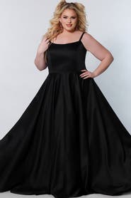 Celebrations by Sydney's Closet Scoop Neck Spaghetti Strap Plus Size A-Line Gown