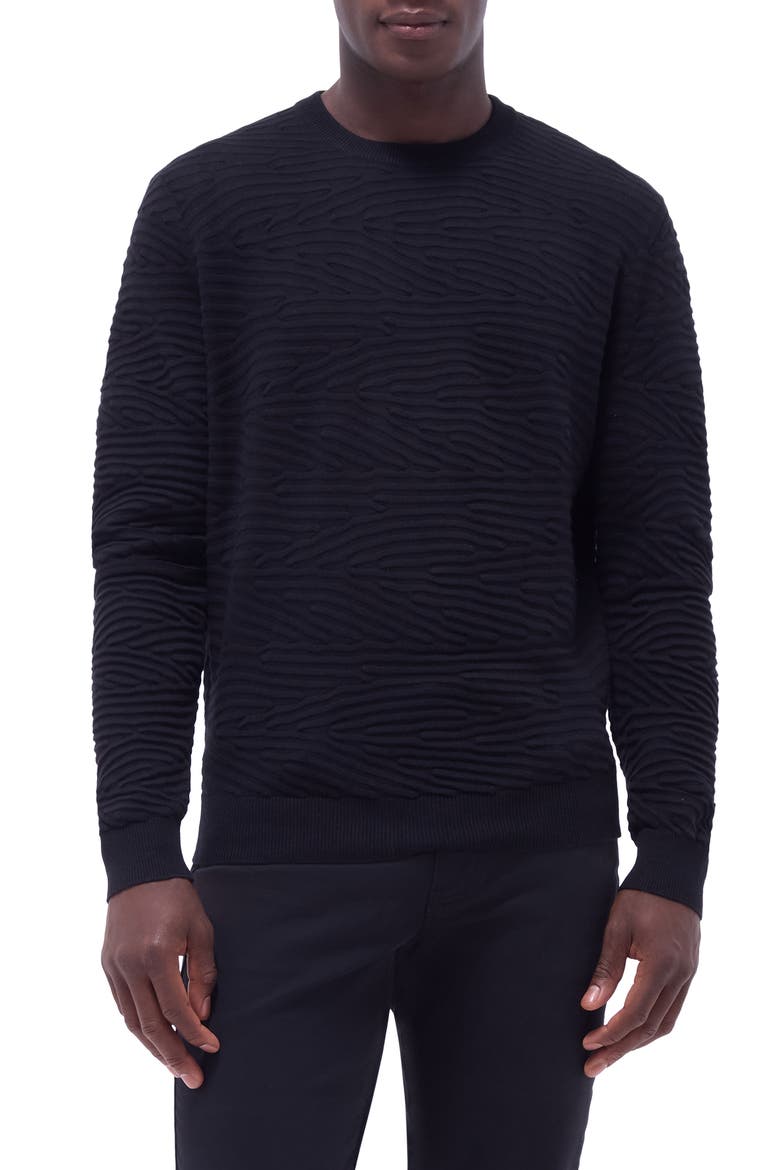 Textured Cotton, Silk & Cashmere Crewneck Sweater, Main, color, BLACK