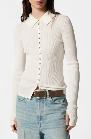 & OTHER STORIES & OTHER STORIES WOOL BLEND RIB BUTTON-UP TOP 