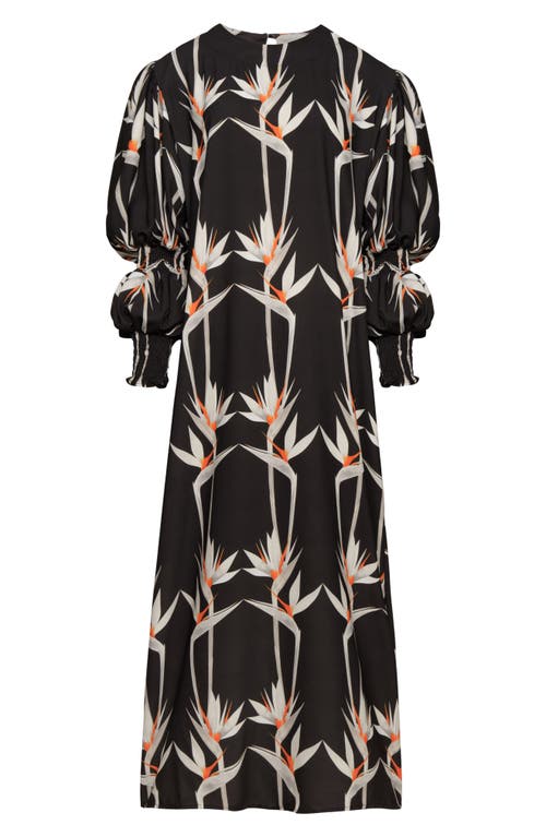 The Lulo Project Makeda Print Long Sleeve Maxi Dress In Birds Of Paradise Black