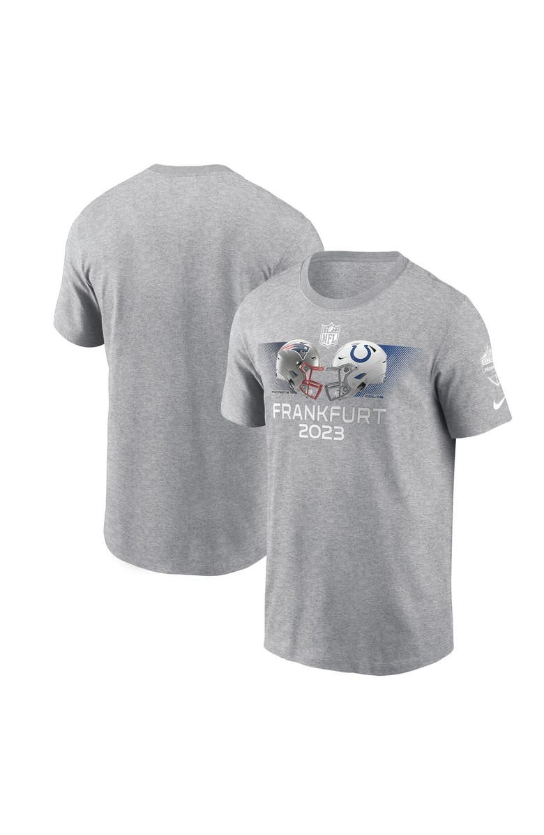 Nike Men's Nike Heather Gray New England Patriots vs. Indianapolis Colts 2023 Frankfurt Game Essential T-Shirt, Main, color, Heather Gray
