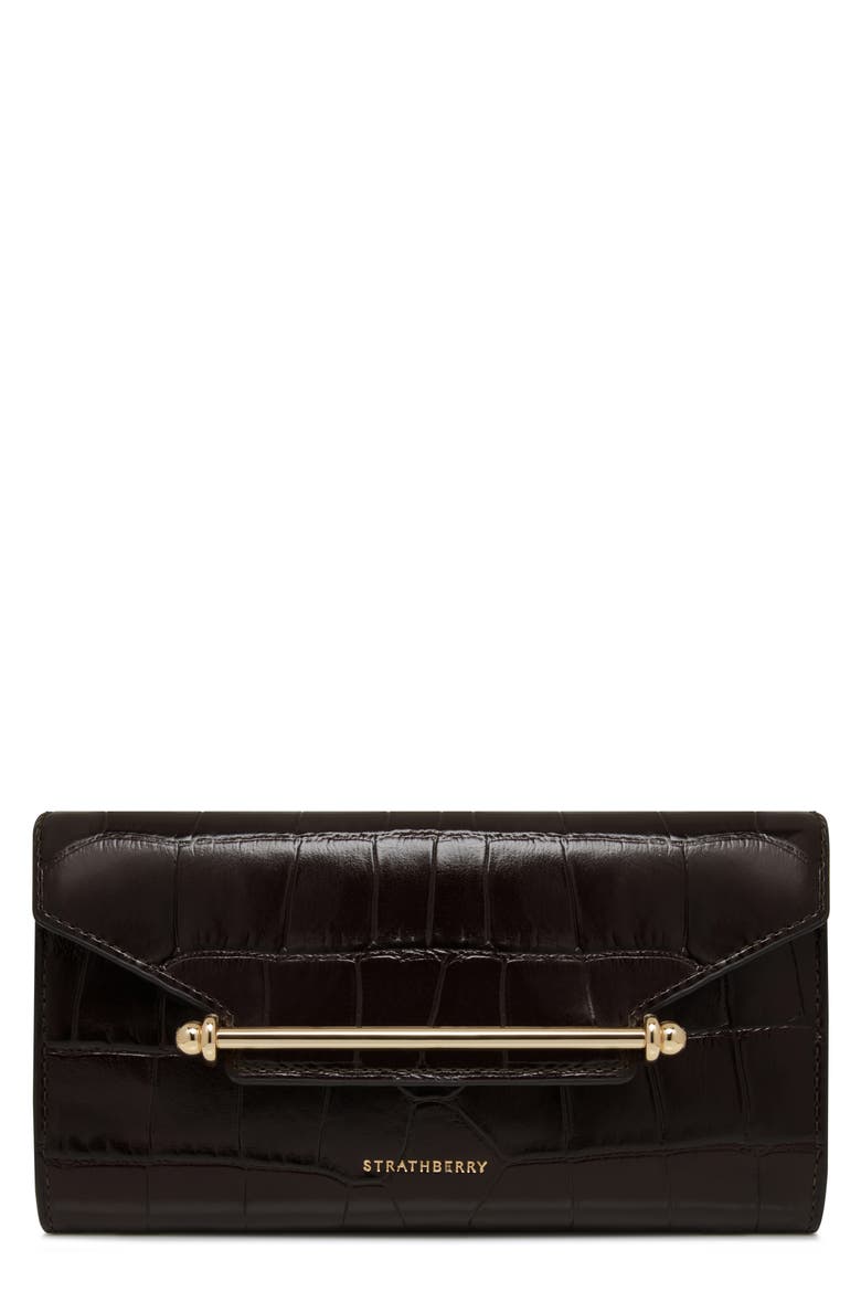 Large Multrees Croc Embossed Leather Wallet on a Chain, Main, color, MAHOGANY/ BLACK