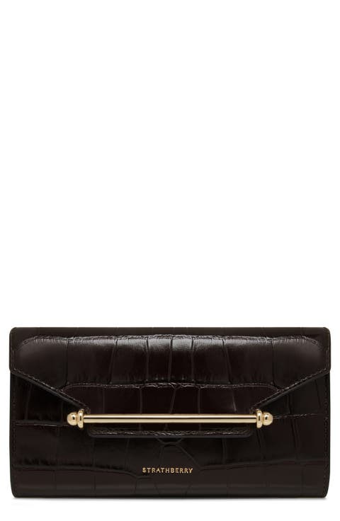 Large Multrees Croc Embossed Leather Wallet on a Chain