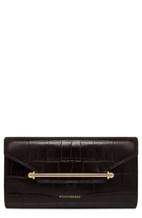 Strathberry Large Multrees Croc Embossed Leather Wallet On A Chain In Black