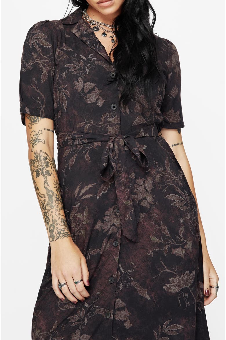 Ashmire Moth Print Tie-Waist Shirt Dress, Alternate, color, Black
