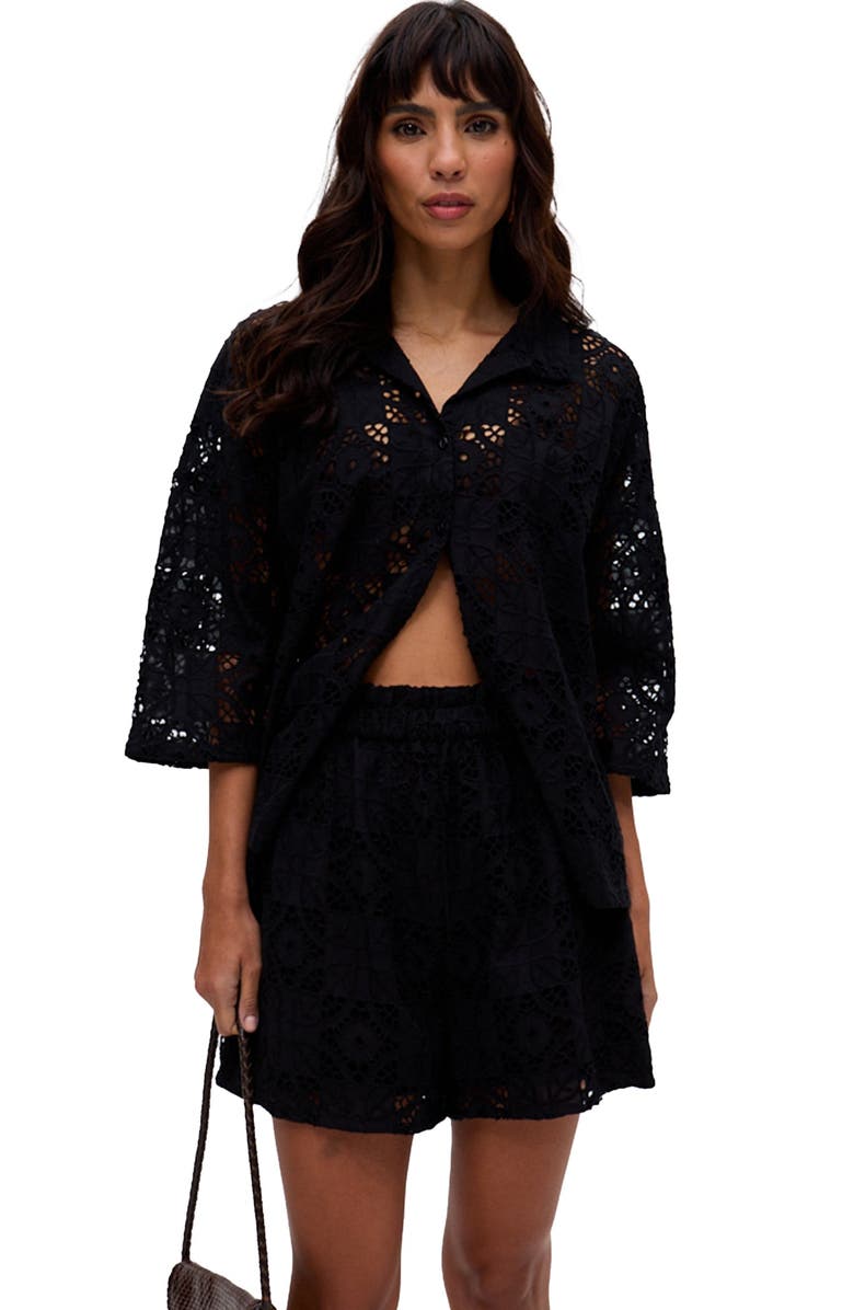 Raffya Shelli All Over Broderie Anglaise Shirt, Alternate, color, Black