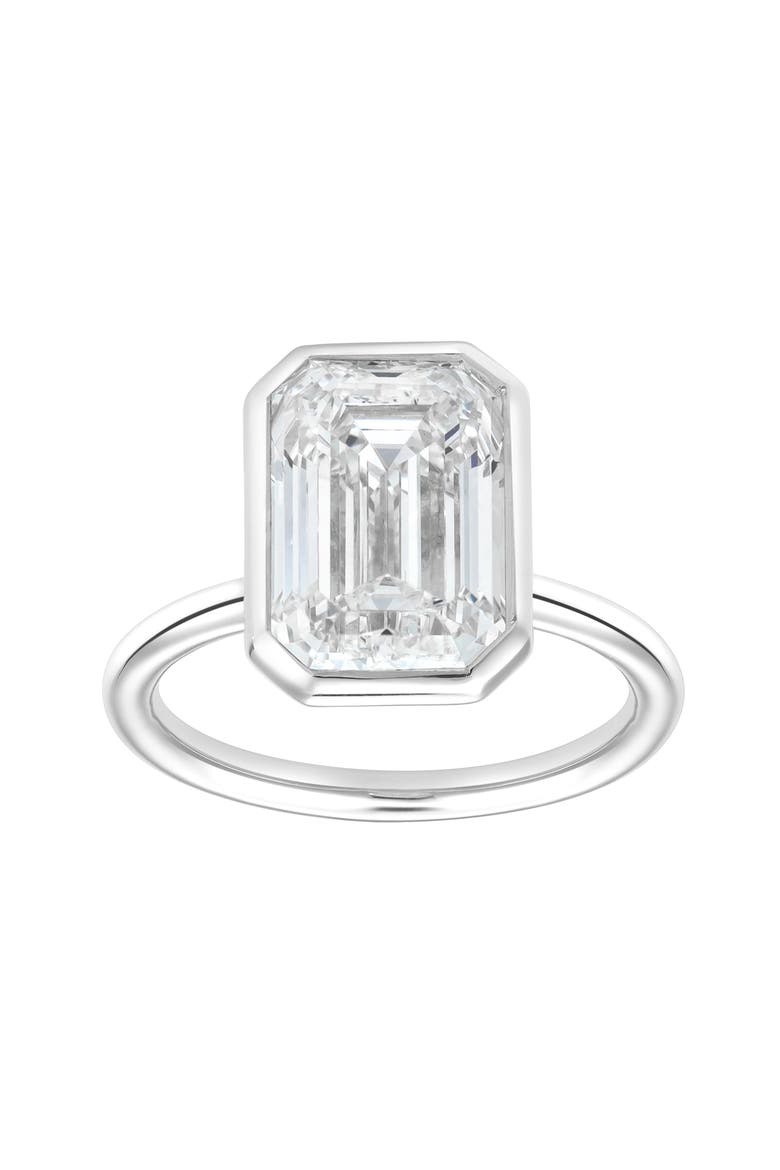 Meira 14K Gold Emerald Cut Lab Grown Diamond Bezel Solitaire Engagement Ring - 4 cts, Alternate, color, 14K White Gold