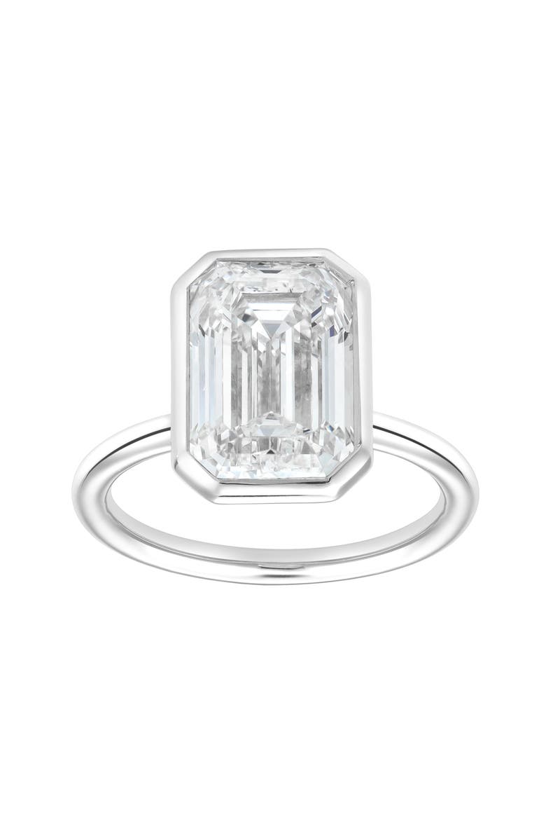 LuvMyJewelry Meira 14K Gold Emerald Cut Lab Grown Diamond Bezel Solitaire Engagement Ring - 4 cts, Alternate, color, 14K White Gold