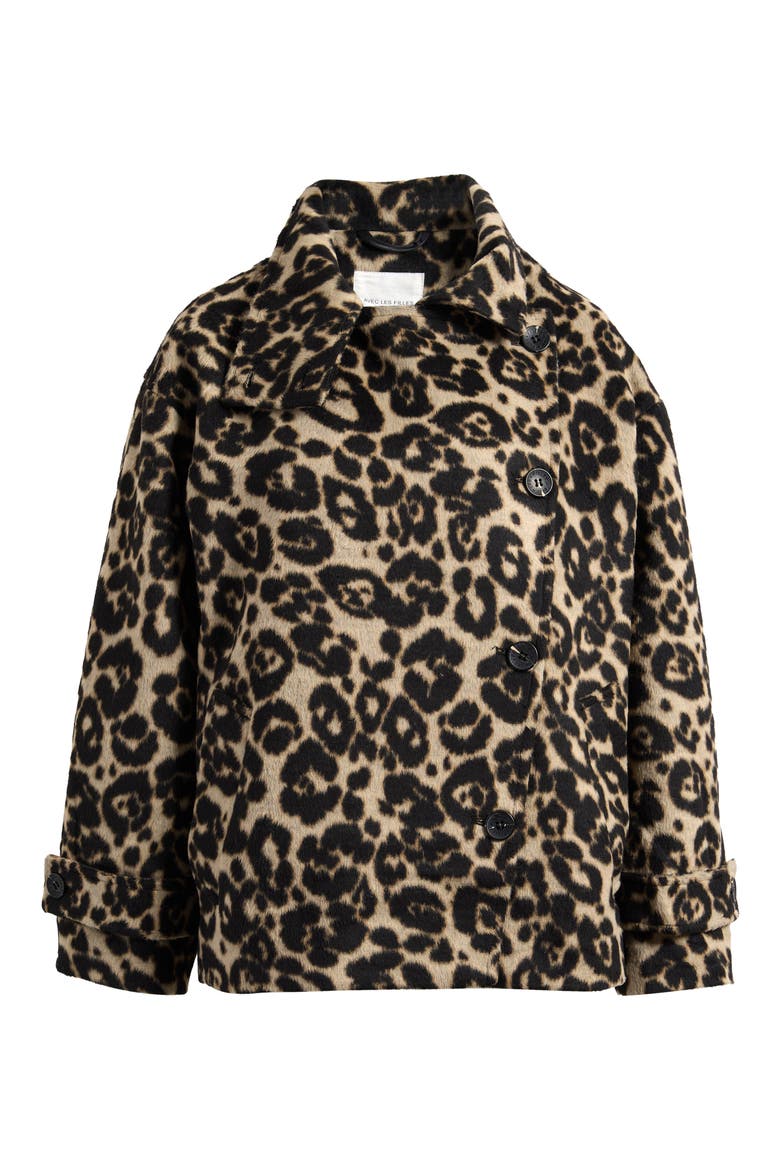 Leopard Print Funnel Neck Cocoon Coat, Alternate, color, BEIGE/ BROWN LEOPARD