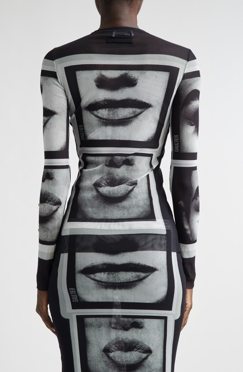 Jean Paul Gaultier Re-Edition Eyes 
Lips Long Sleeve Mesh Top, Alternate, color, Black/ Grey/ White