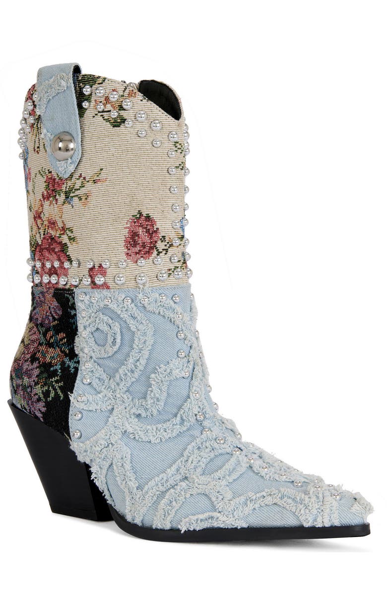 AZALEA WANG Akari Block Bootie, Alternate, color, Denim Multi