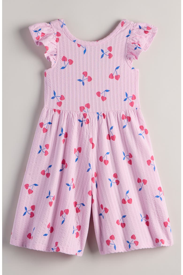 Kids' Print Flutter Sleeve Rib Romper, Main, color, PINK LAVENDER CHERRY HEARTS