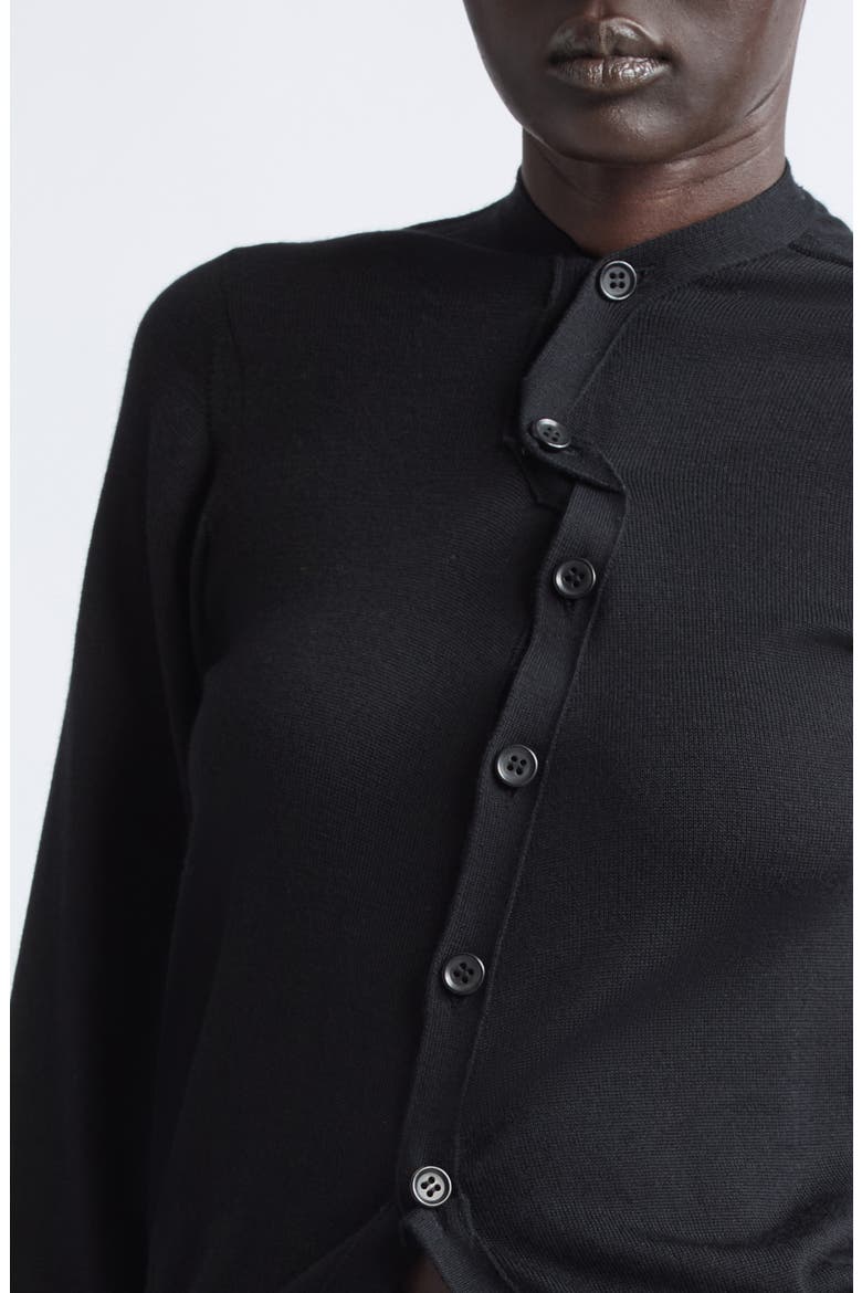 Crumpled Placket Wool Cardigan, Alternate, color, BLACK