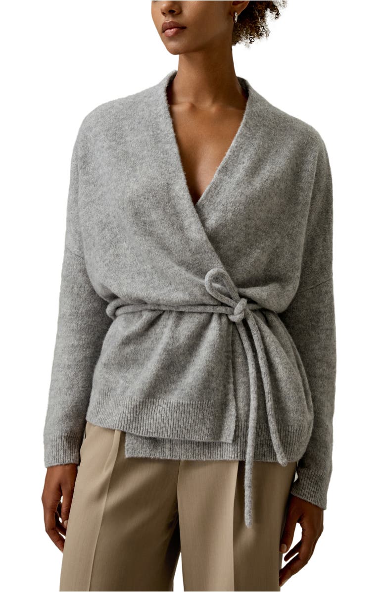 Lilysilk Women's Lounge Wrap Wool Knit Cardigan, Main, color, Mixed Gray