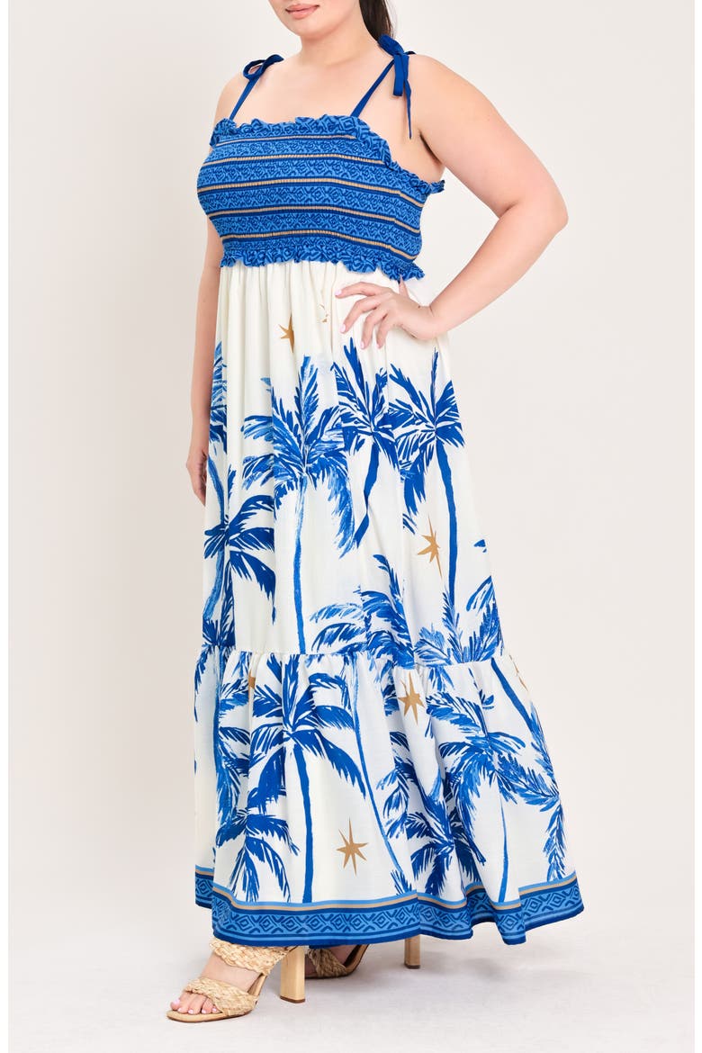Smocked Tie Shoulder Maxi Dress, Alternate, color, BLUE