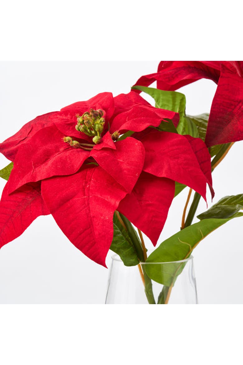 Lifelike Christmas Red Velvet Poinsettia Blooms in Pyramid Vase, Alternate, color, Red