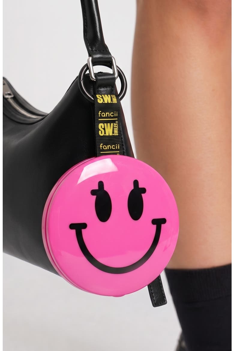 x S.W. Smiley Bag Charm Mirror, Alternate, color, Pink