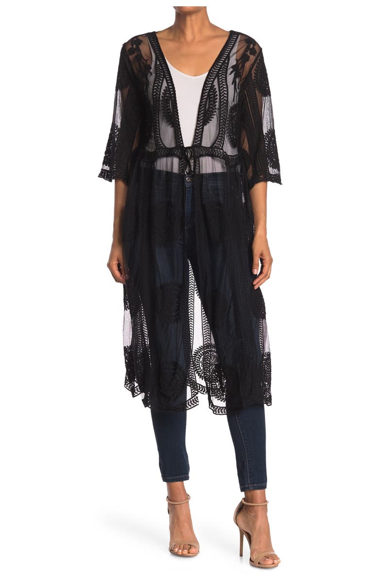 Forgotten Grace Mesh Crochet Trim Tie Front Duster, Main, color,