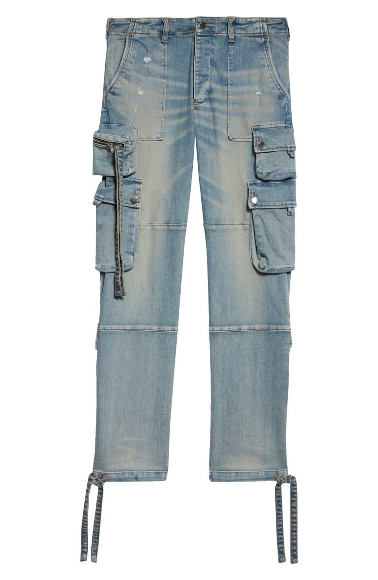 AMIRI Tactical Distressed Cargo Jeans, Alternate, color, Antique Indigo