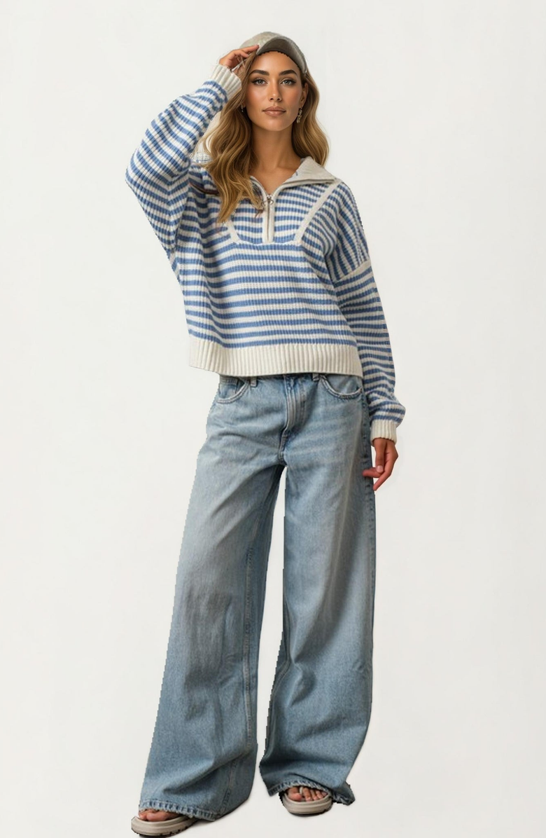 Knit and Lounge Striped Half Zip Knit Sweater, Alternate, color, 