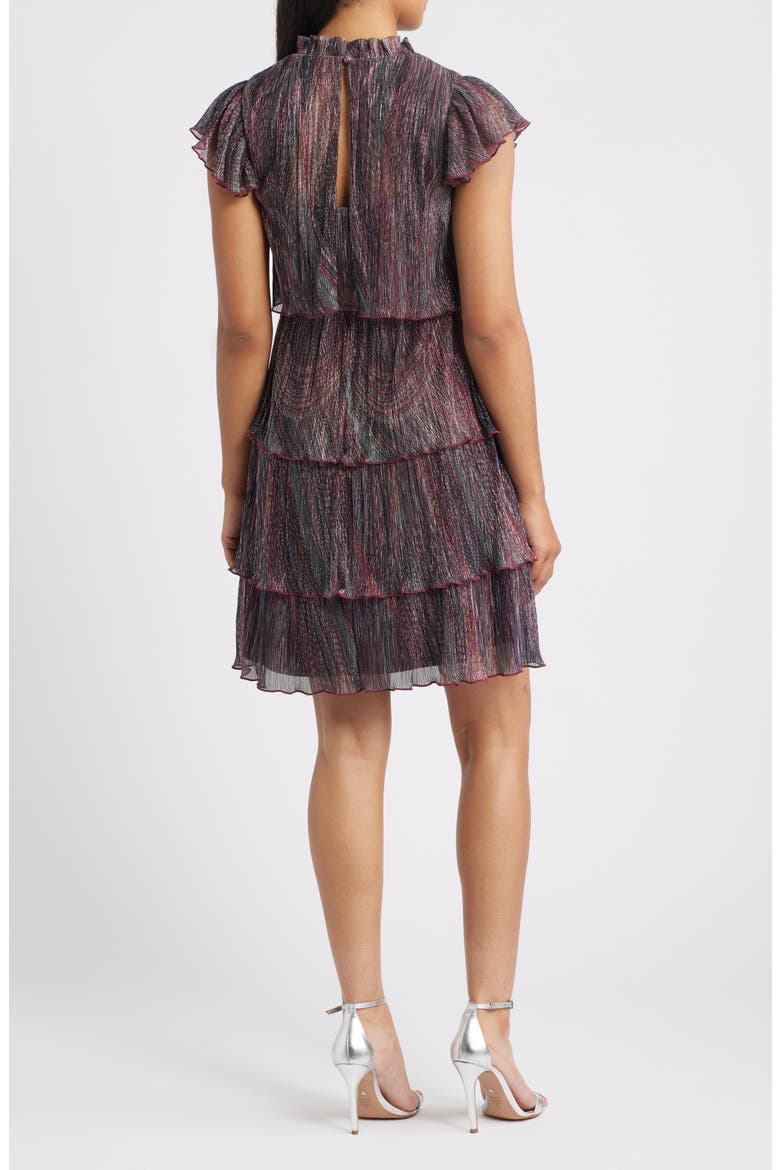 Metallic Crinkle Tiered Dress, Alternate, color, BURGUNDY MULTI