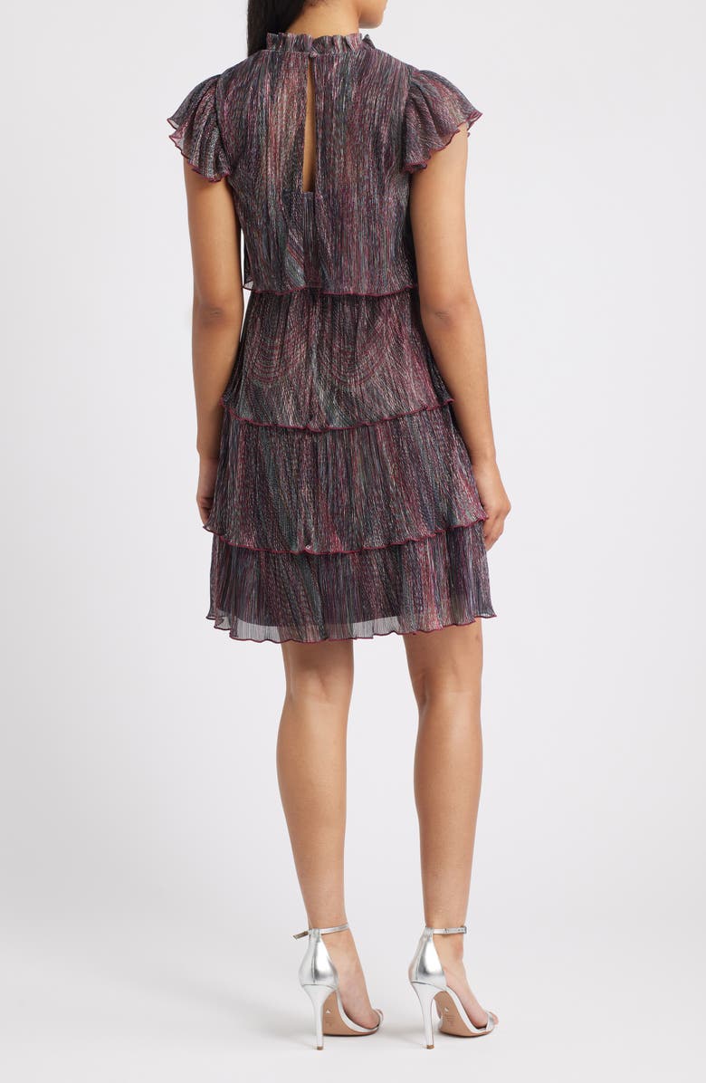 Vince Camuto Metallic Crinkle Tiered Dress, Alternate, color, Burgundy Multi