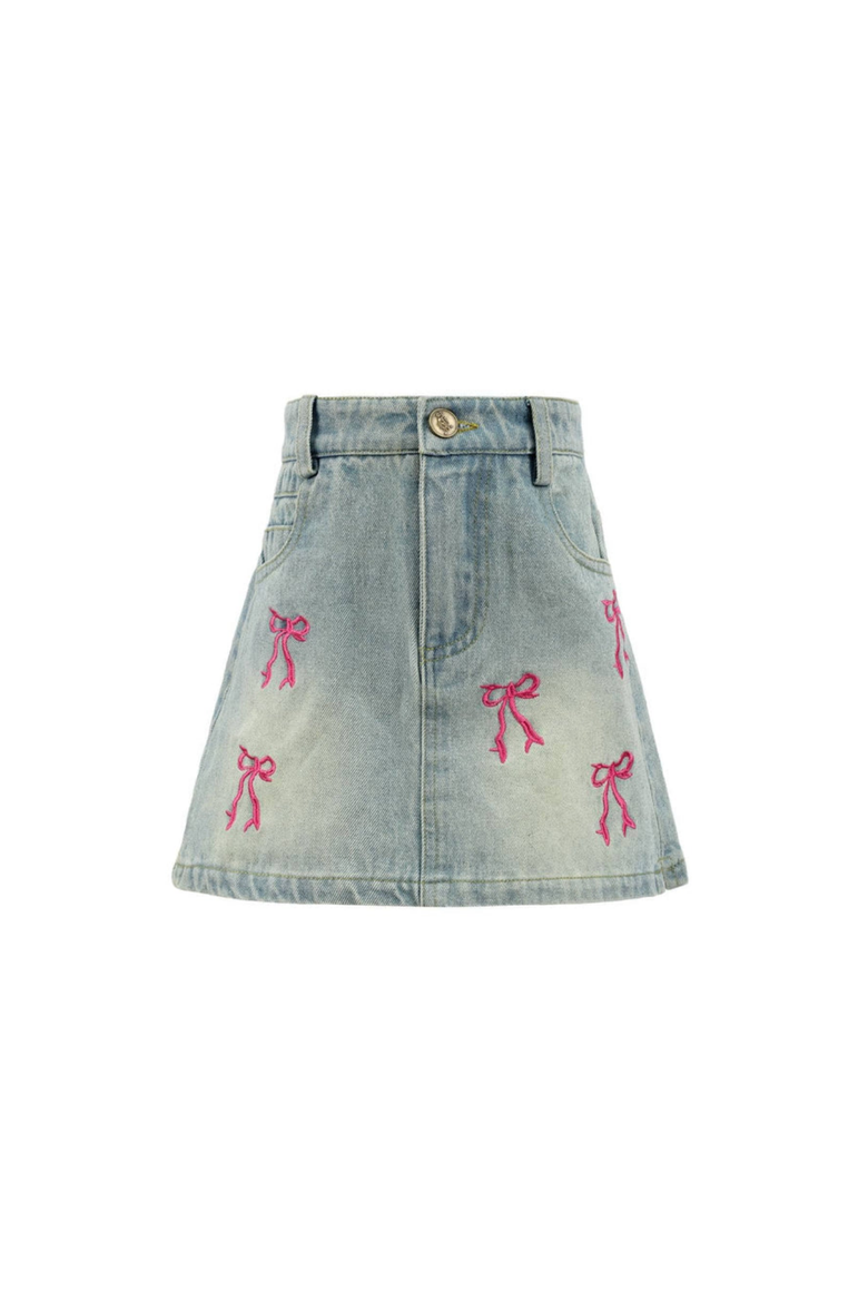 Cutie Bows Denim Skirt, Main, color, Blue