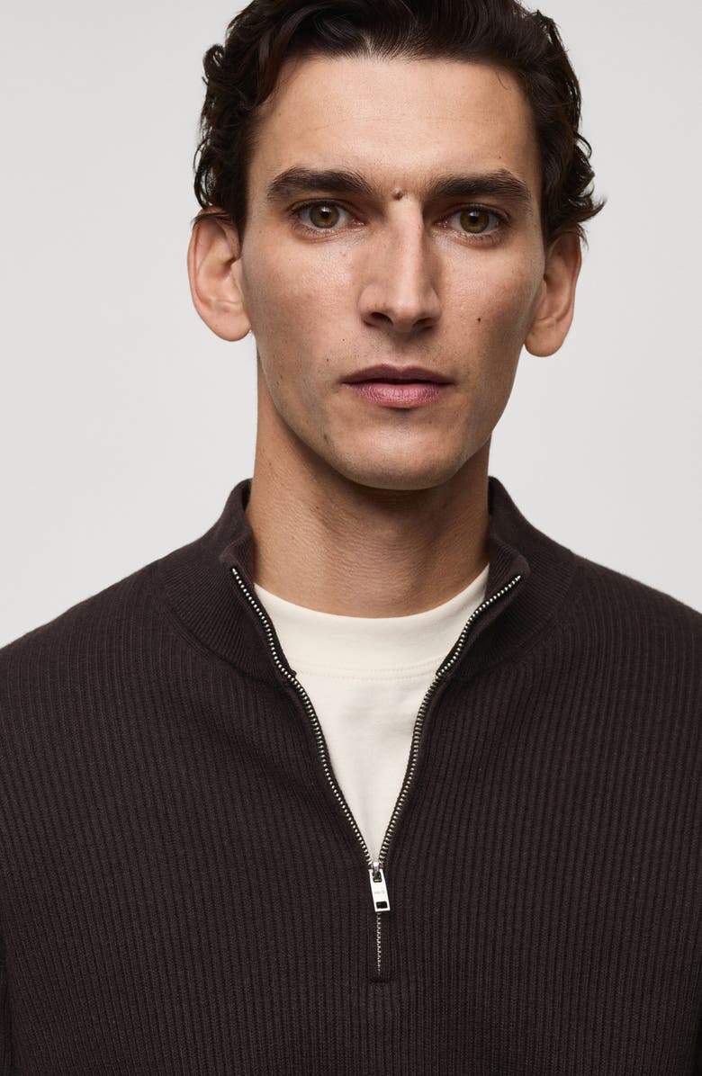 MANGO Quarter Zip Rib Sweater, Alternate, color,