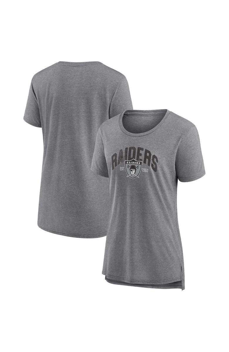 FANATICS Women's Fanatics Branded Heathered Gray Las Vegas Raiders Drop Back Modern Tri-Blend T-Shirt, Main, color, 