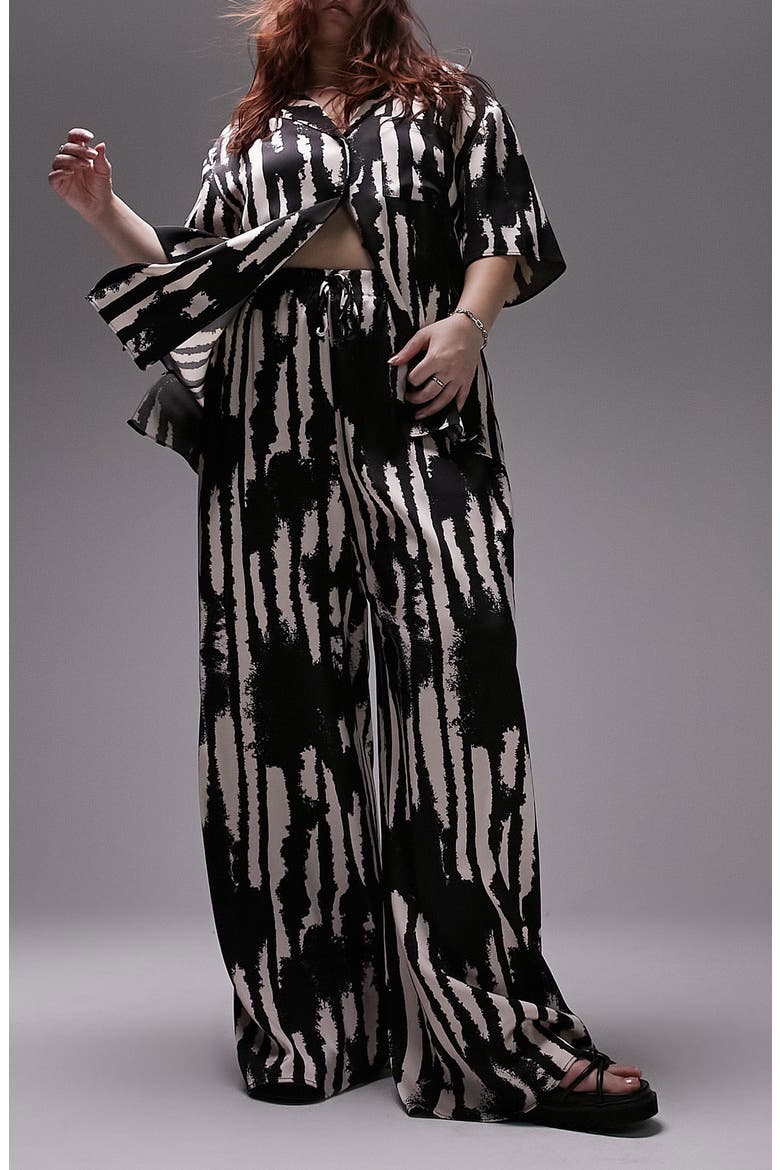 Abstract Print Wide Leg Satin Pants, Alternate, color, WHITE MULTI