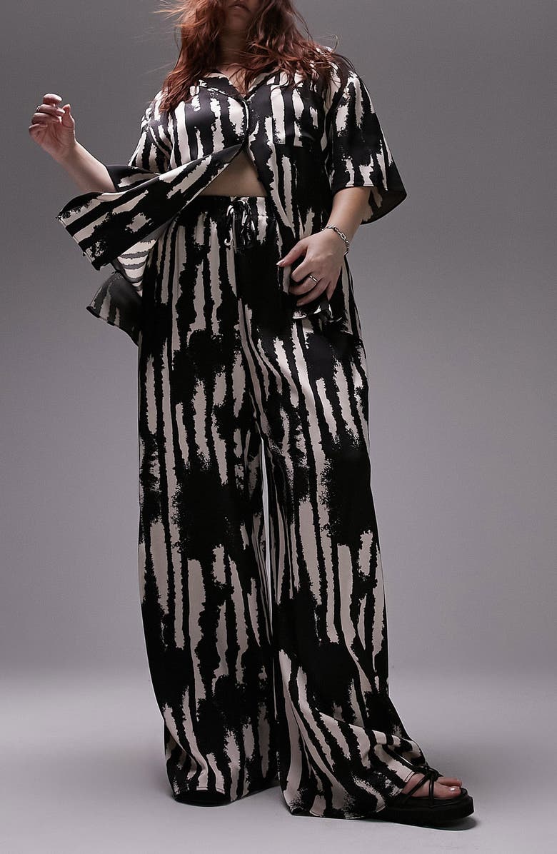Topshop Abstract Print Wide Leg Satin Pants, Alternate, color, 