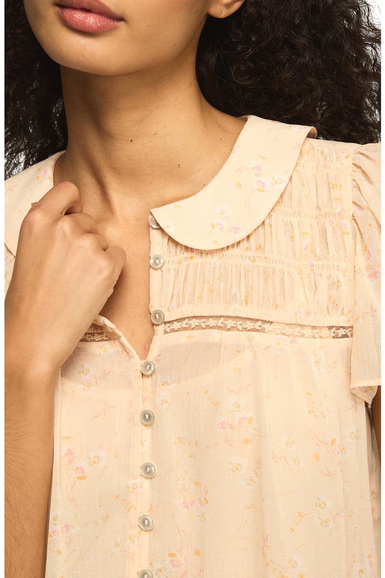 Smocked Ruffle Hem Top, Alternate, color, PEACH FLORAL