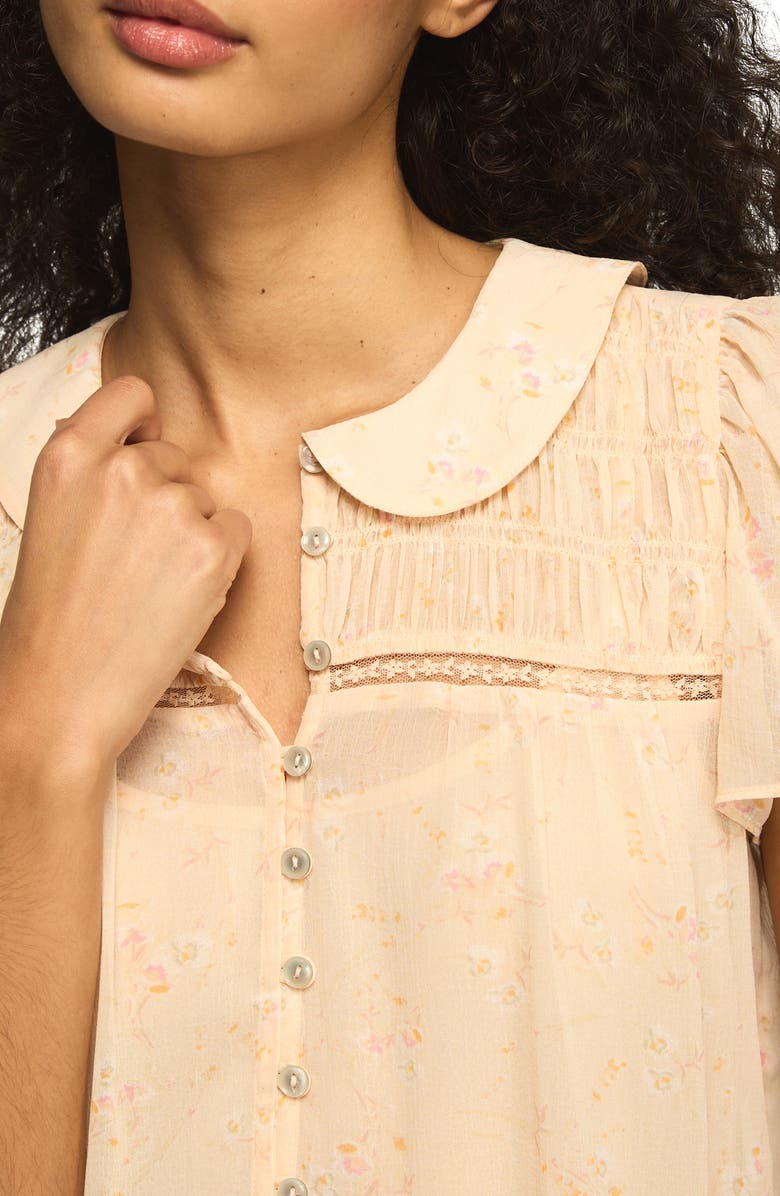 Lucky Brand Smocked Ruffle Hem Top, Alternate, color, Peach Floral