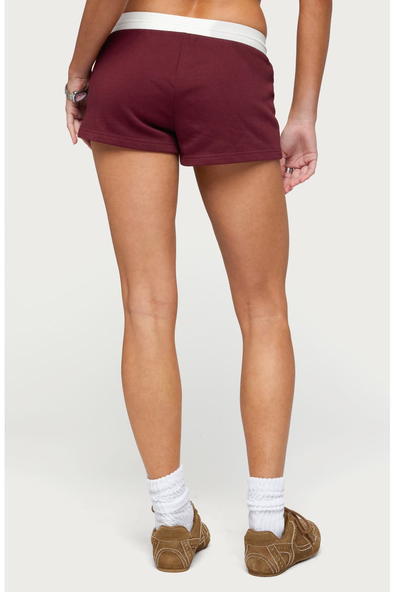 Athlete Contrast Waist Drawstring Micro Shorts, Alternate, color, BURGUNDY