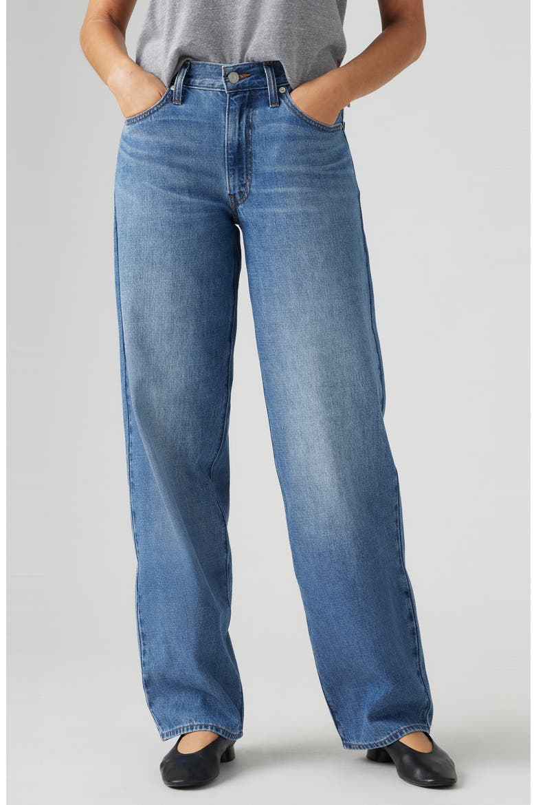 Baggy Wide Leg Cotton & Linen Dad Jeans, Main, color, HEAVY CHECK