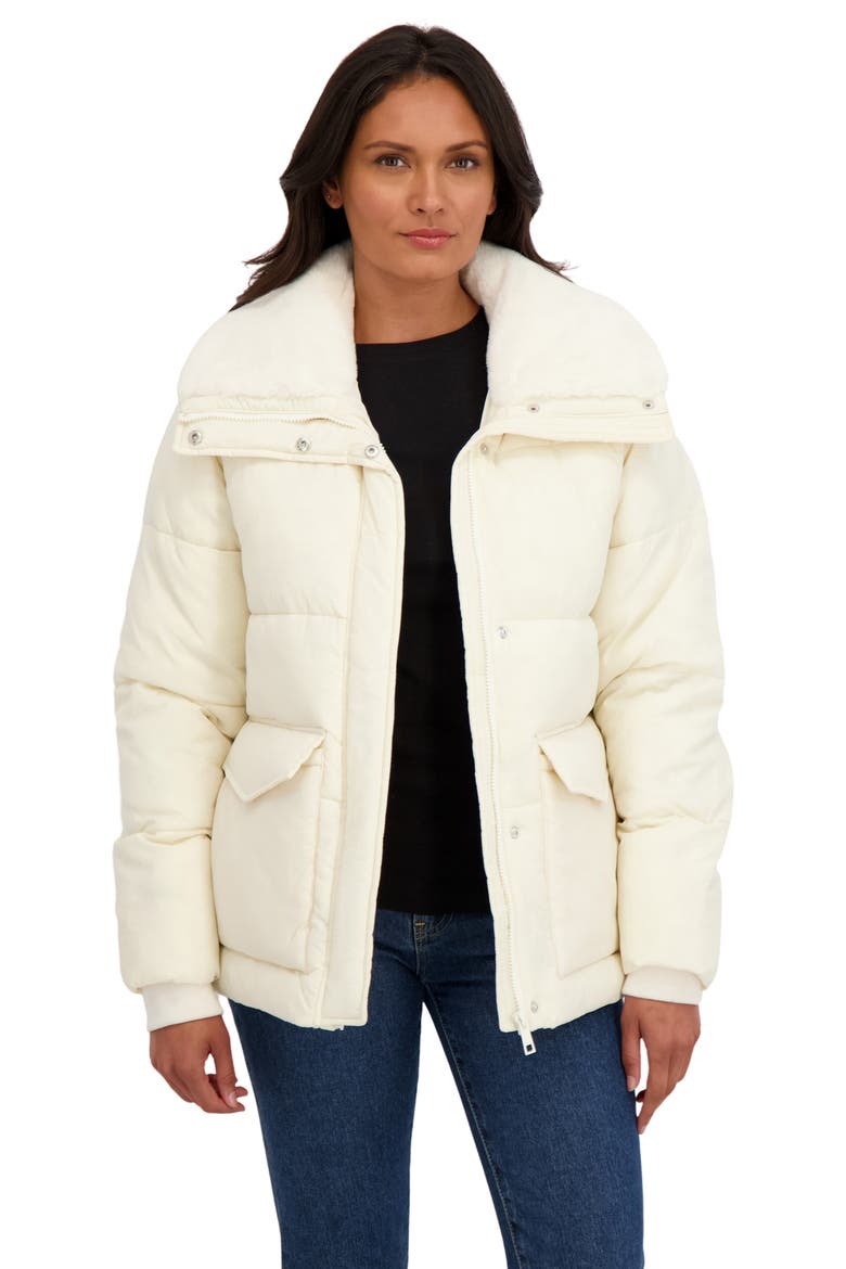 Water Resistant Faux Fur Collar Puffer Jacket, Alternate, color, CREAM