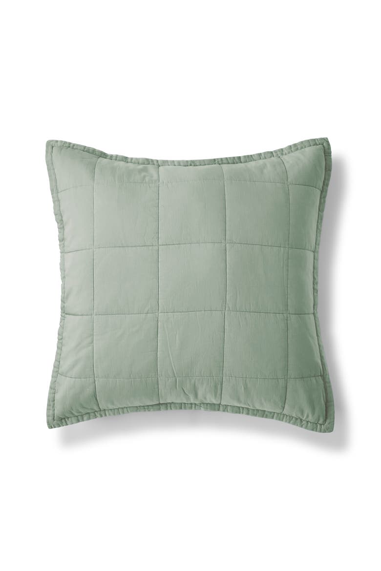Laundered Cotton Luxury Percale Quilted Sham Pair, Main, color, Sage Green