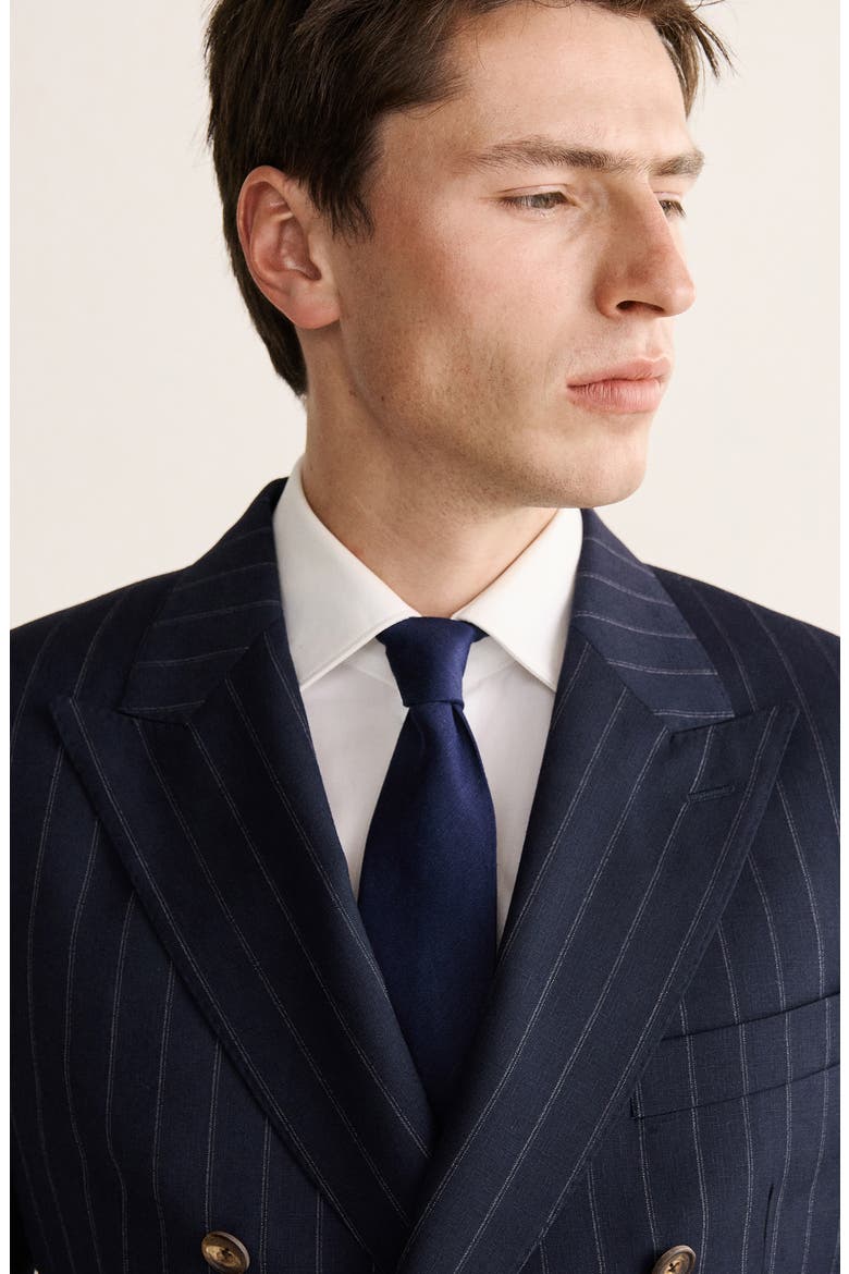 Venice Slim Fit Pinstripe Double Breasted Wool Jacket, Alternate, color, NAVY