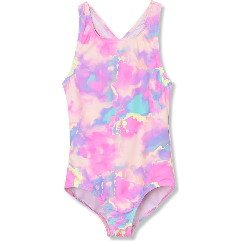 Lands' End Girls Slim One Piece Swimsuit In Pink Marble