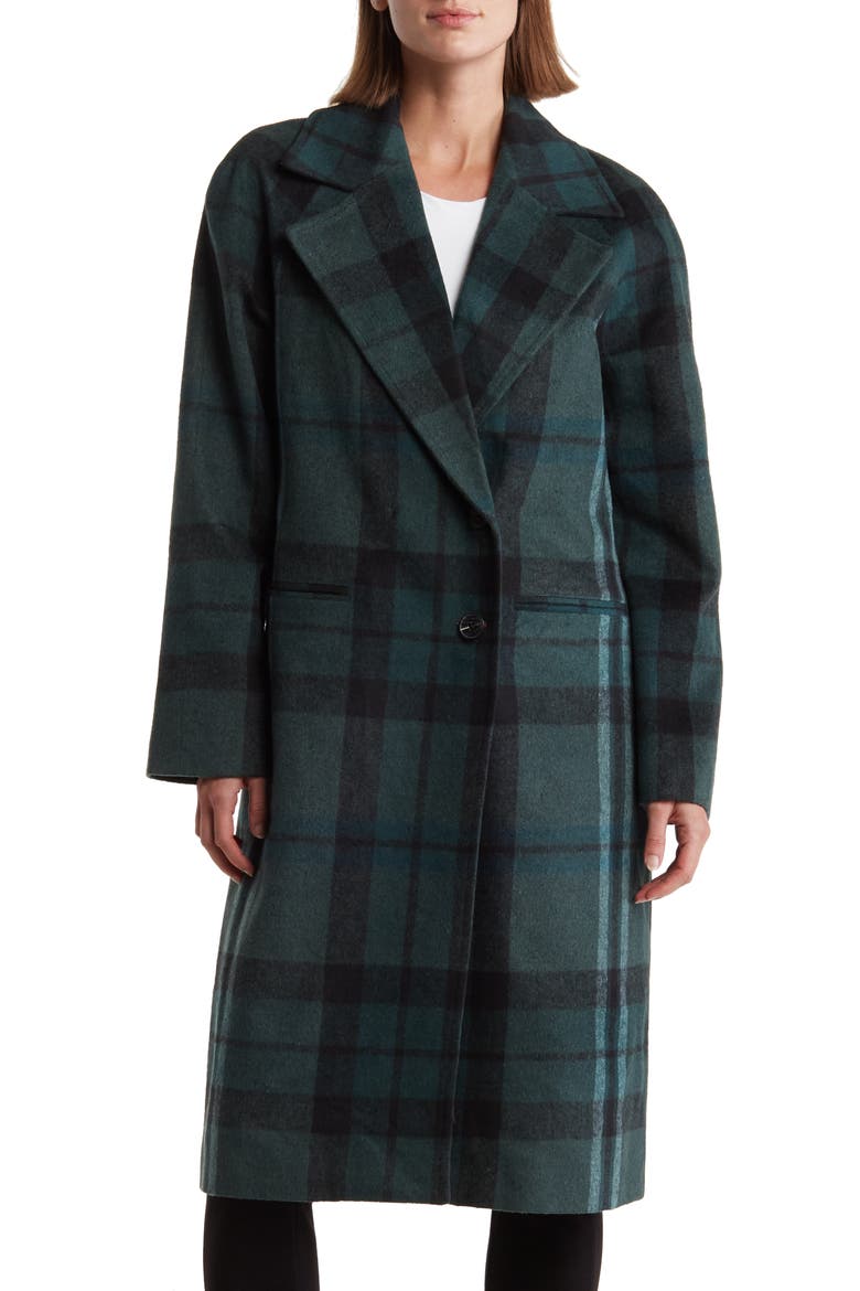 Walker Longline Coat, Main, color, GREEN PLAID