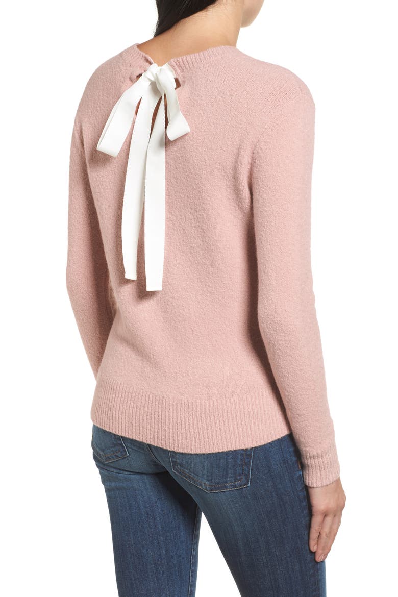 RAGLAN LACE UP SWEATER, Alternate, color, PINK ADOBE