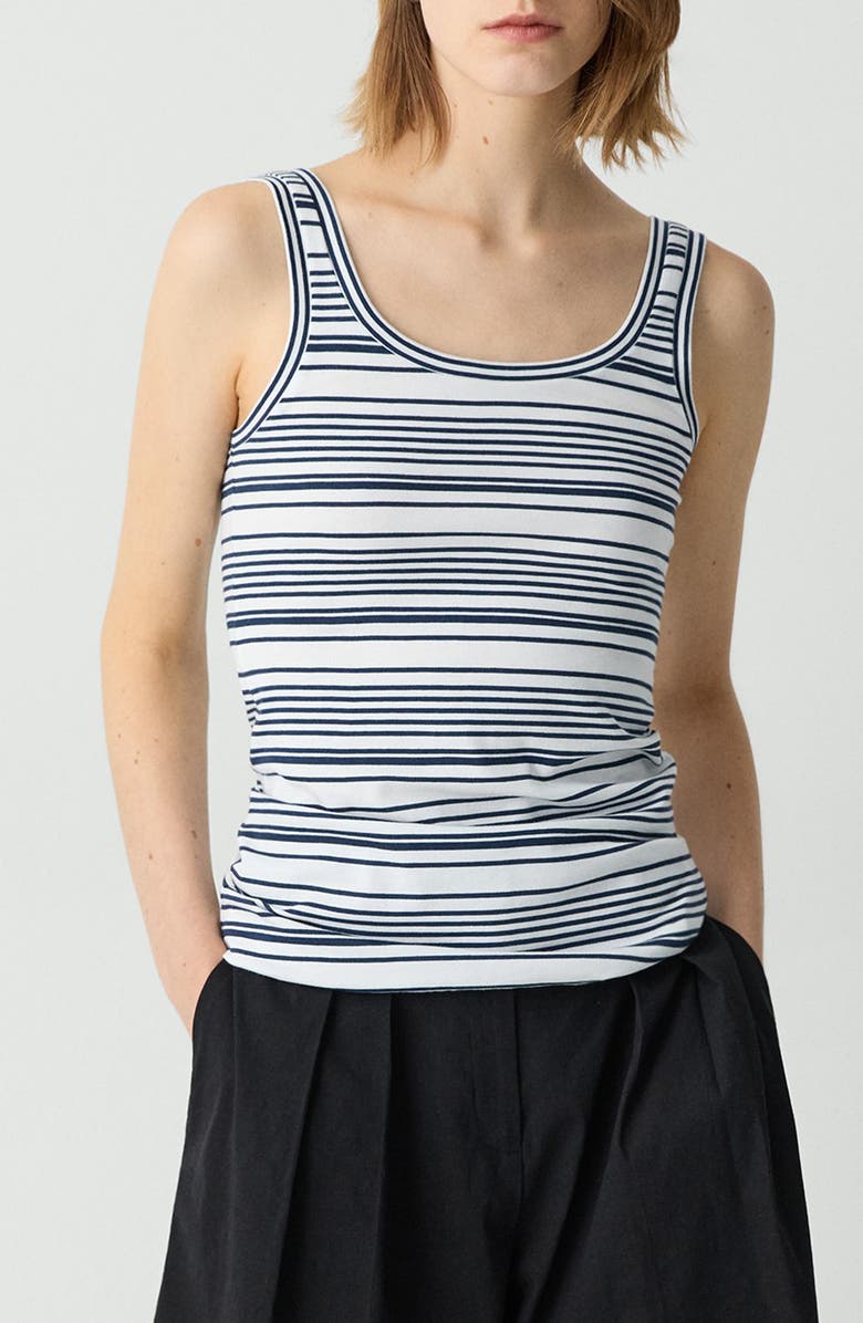 Theory Bram Stripe Pima Cotton Tank, Main, color, Navy Multi