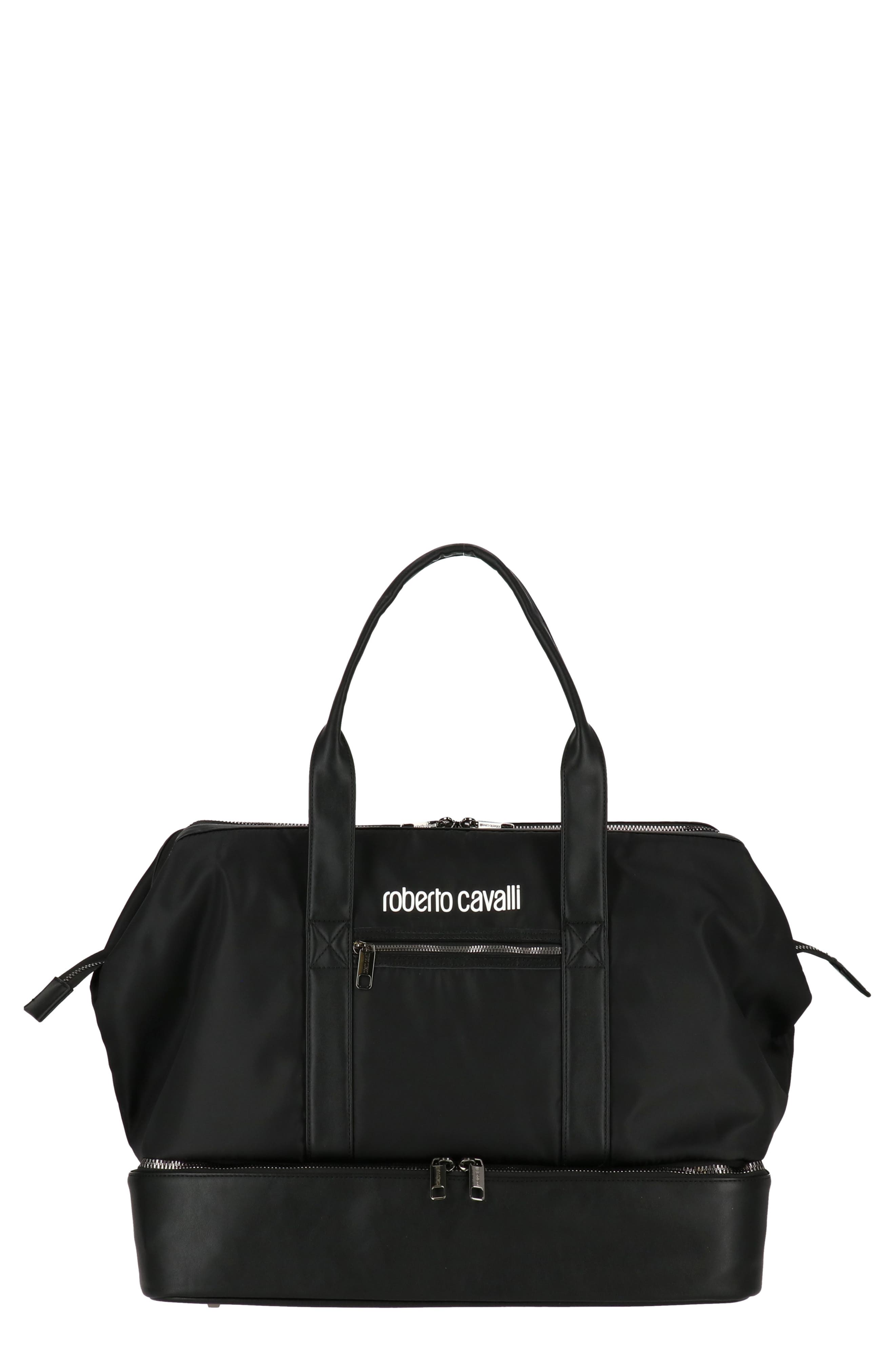 Roberto Cavalli Causal Drop Bottom Nylon Duffle Bag, Main, color, 