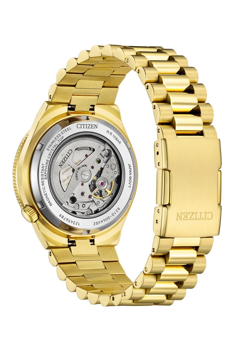 TSUYOSA Shore Goldtone Automatic Bracelet Watch, 40mm, Alternate, color, GREEN/ GOLD-TONE