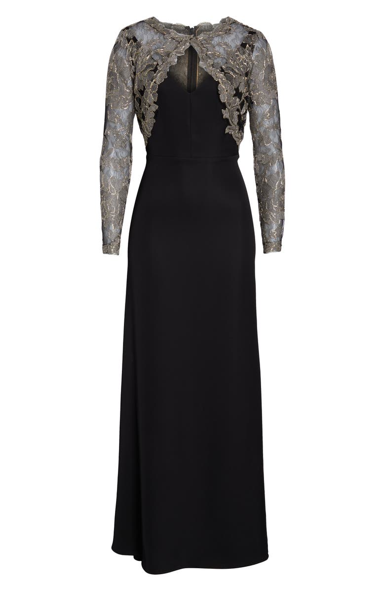 Tadashi Shoji Crepe & Embroidered Lace Gown, Alternate, color, 