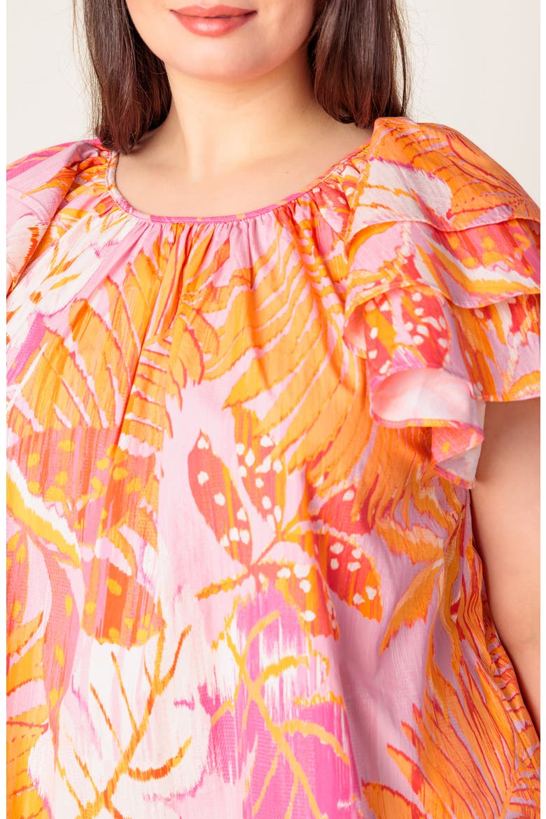 Tiered Flutter Sleeve Cotton Top, Alternate, color, PINK ORANGE